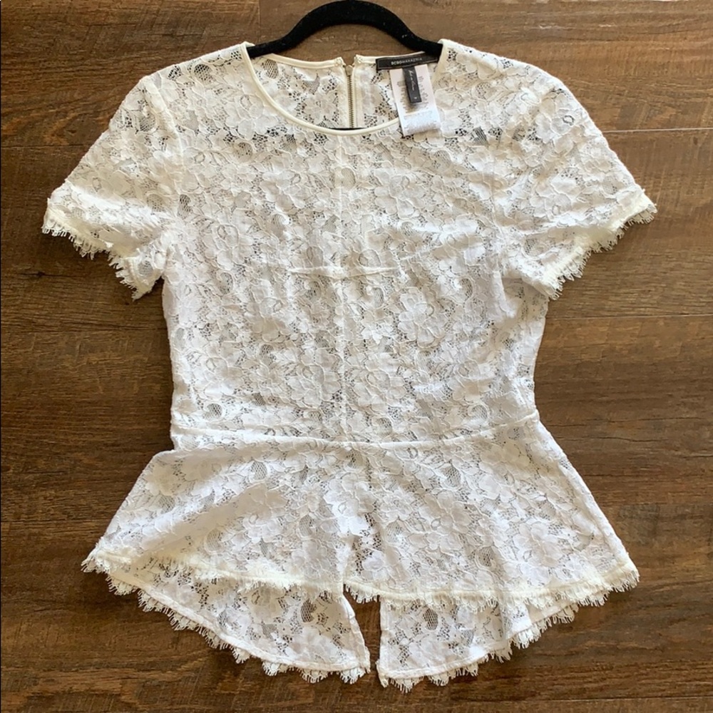 BCBGMaxazria White Lace Top, Size M